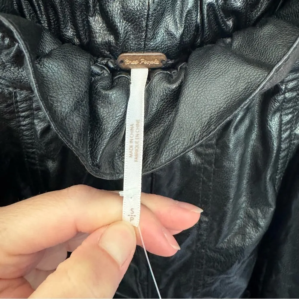 New Free People Black At First Sight Faux Leather High Waist Shorts Size Small - Image 5