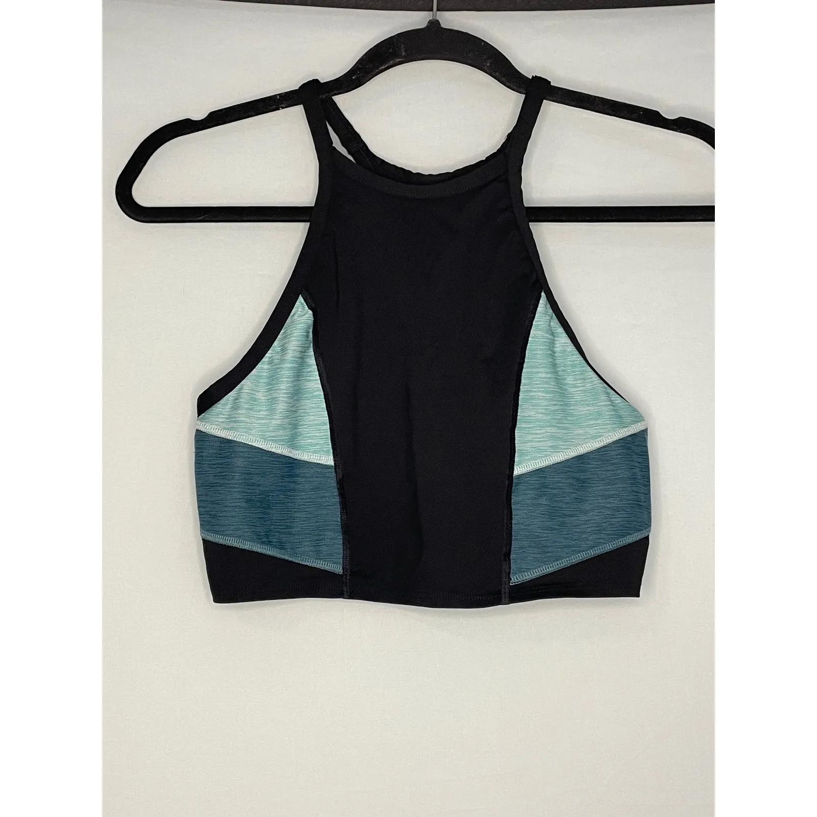 PINK Victoria's Secret Ultimate Sports Bra Black Teal Colorblock High Neck MED - Image 2