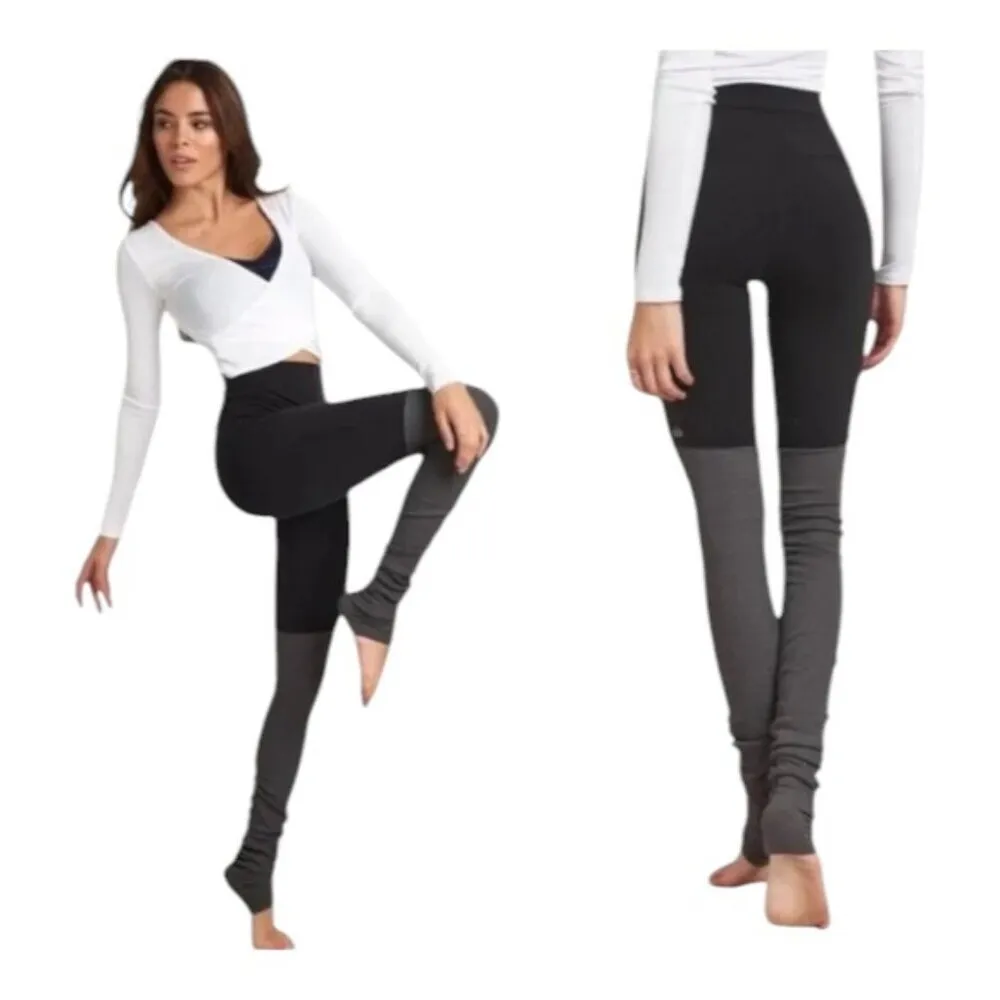 Alo Yoga Goddess Two Tone Black Gray Ribbed Gym Leggings Size Small EUC #2497 - Image 4