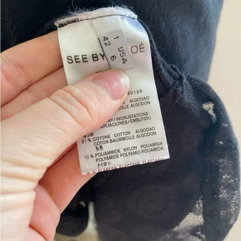 Authentic Italian See by Chloe Sleeveless Mesh Back Lace Body Dress Black Size 6 - Image 7