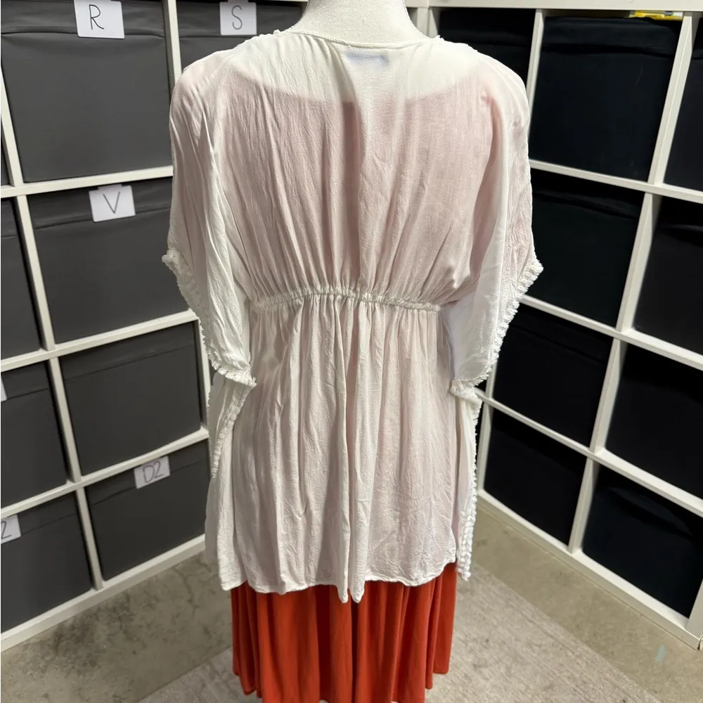 Blue Island White Tie Front Crochet Kimono Cardigan Swim Cover Up Rayon - Image 4