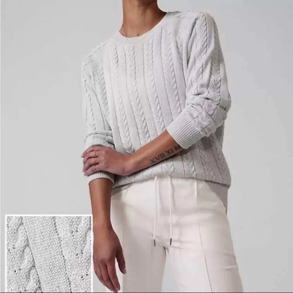 Athleta Cable Knit Sweater Size Medium metallic merino wool blend Crewneck - Image 2
