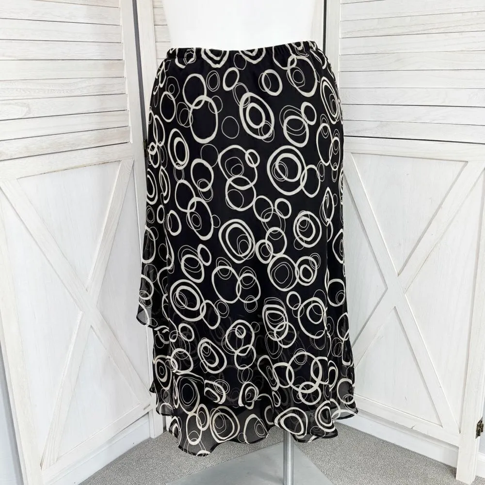 Karin Stevens Layered Chiffon Geometric Circle Print Midi‎ Skirt Black 16W - Image 4
