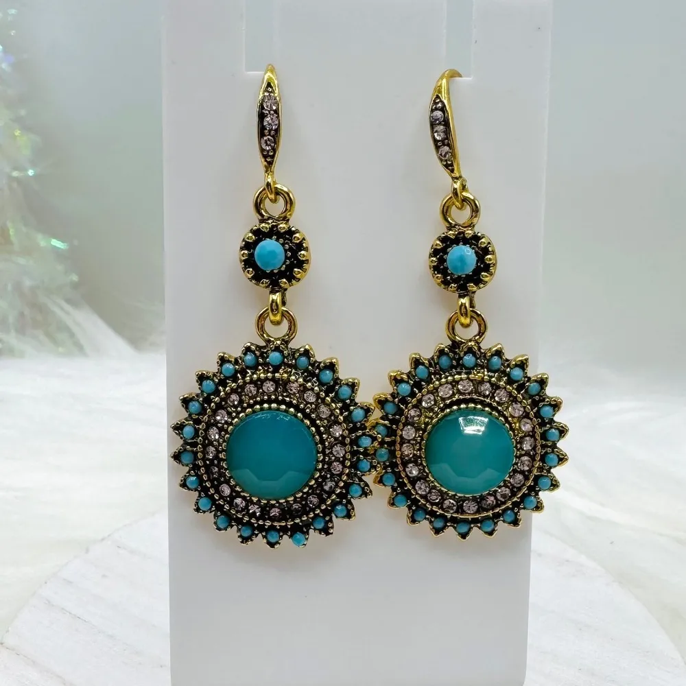 Classic Retro Sun Shaped Bohemian long Earrings Blue - Image 3