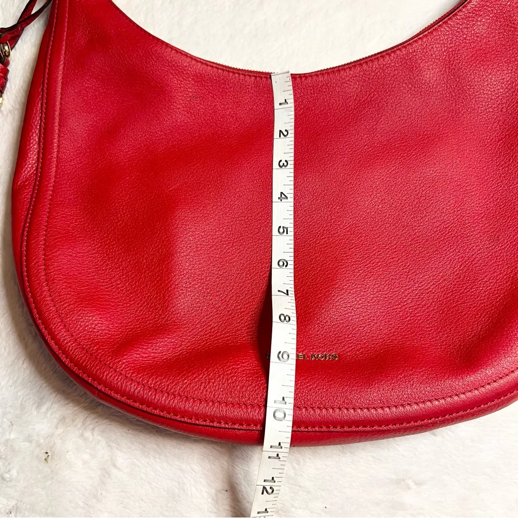 Michael Kors Red Lydia Large Leather Hobo Bag Designer Shoulder Bag Purse - Image 9