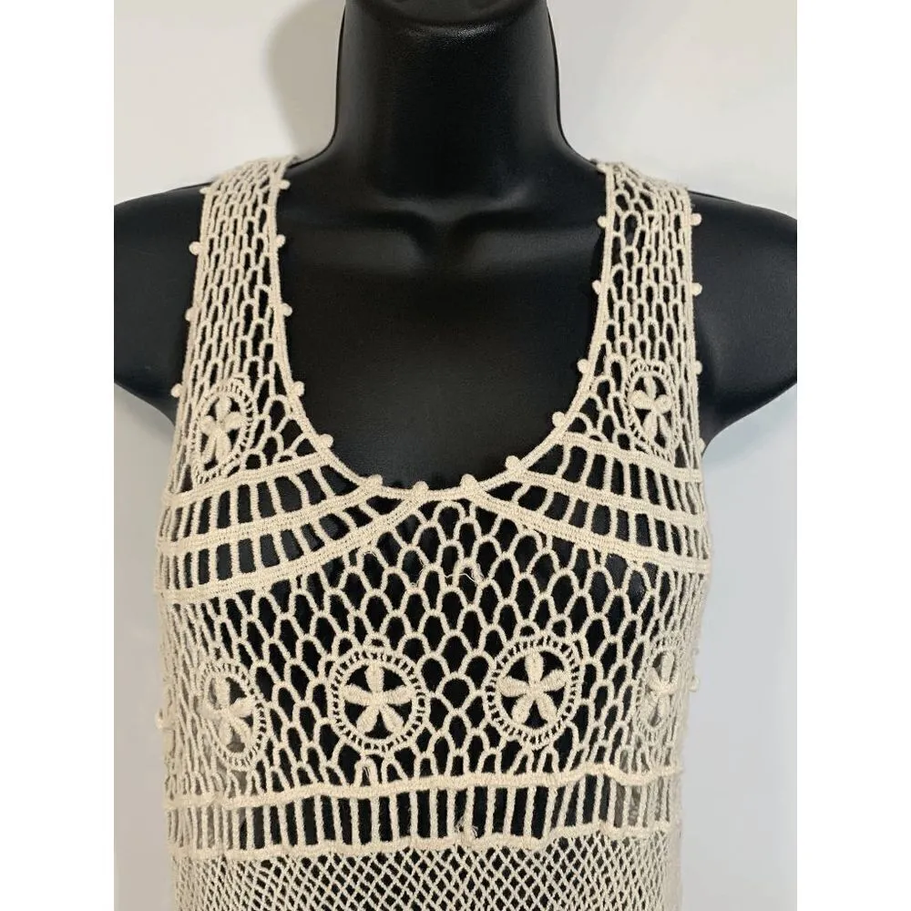 It's Our Time Womens Cream Crochet Flower Shirt Cover Up Small - Image 6