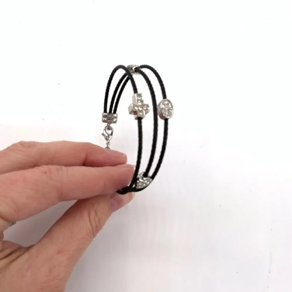 3 layer Wired‎ layered cross boho bracelet Black - Image 4