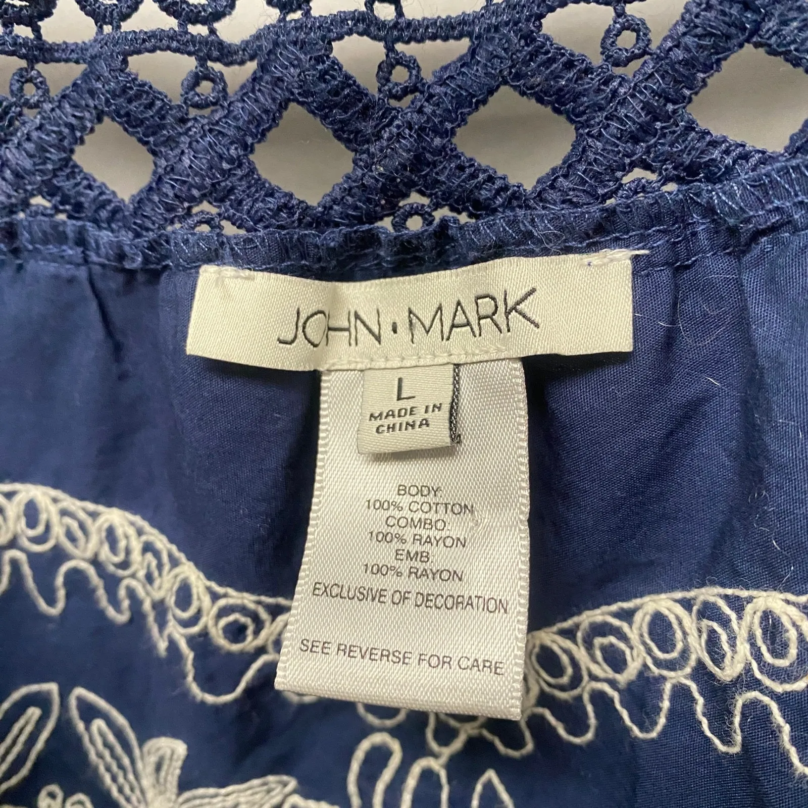 JOHN MARK Boho Crochet Embroidered Tiered Patchwork Top L Hippie Festival - Image 2