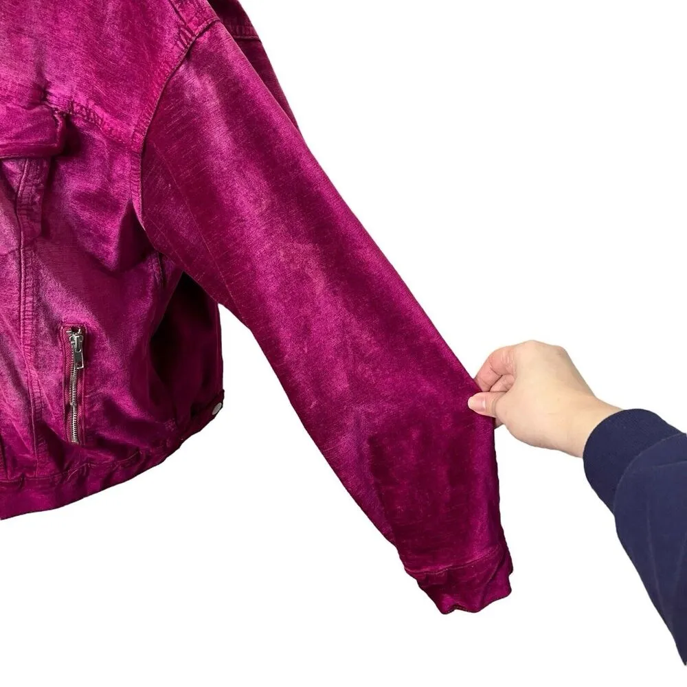 Free People Fuchsia Pink Luxe Velvet Trucker Jacket Oversized Women’s Size XS/S - Image 5
