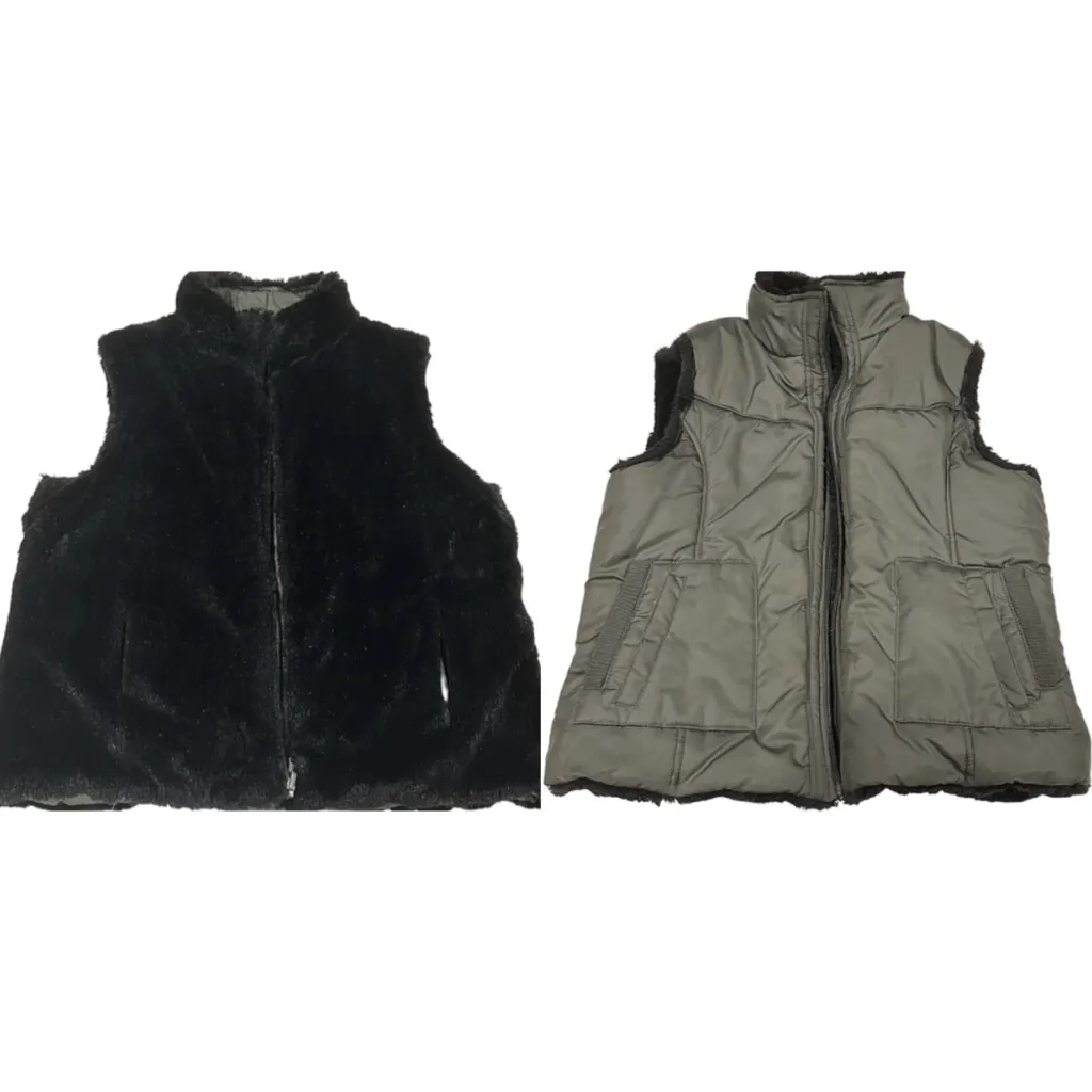 KC Collections Women Jacket Vest Black Reversable Sleeveless Faux Fur Sz Large - Image 2