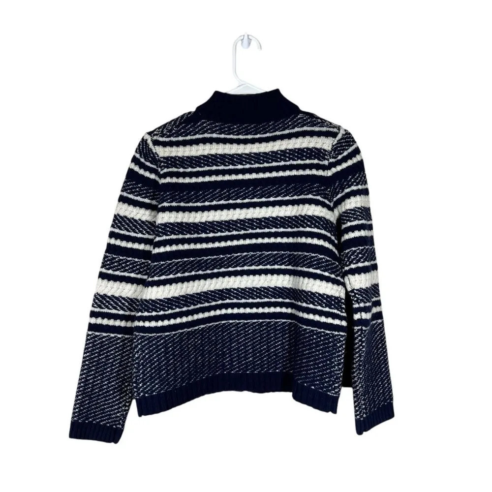 Woolovers Textured Stripe Zip Cardigan 100% Lambswool Size Small Blue - Image 5