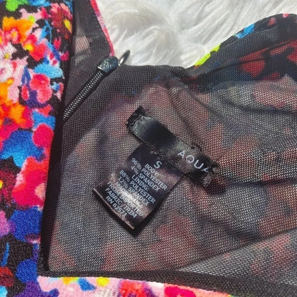 Aqua Size Small Bright Florescent Floral Flower Dress S Summer Chic Girly Cute - Image 7