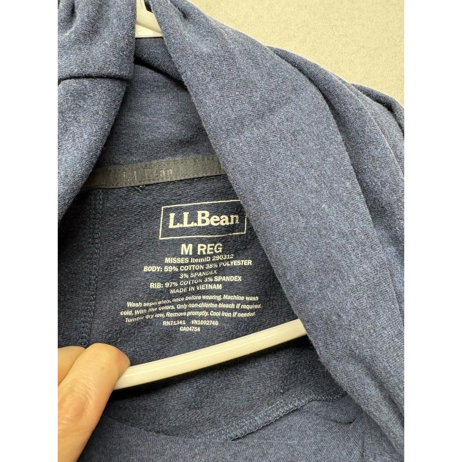 LL Bean Sweater Womens Medium Blue Cozy Pullover Stretch Cowl Funnel Neck Pouch - Image 2
