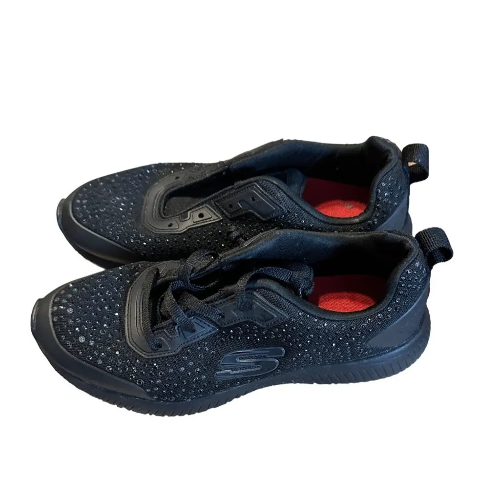 Skechers 8.5 Womens  Black Slip-On Athletic Shoes Rhinestone Detail Pull Tabs - Image 6