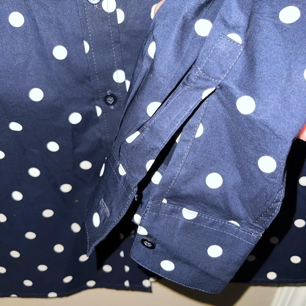 Talbots Navy Polka Dot Long Sleeve Button Down - Image 4