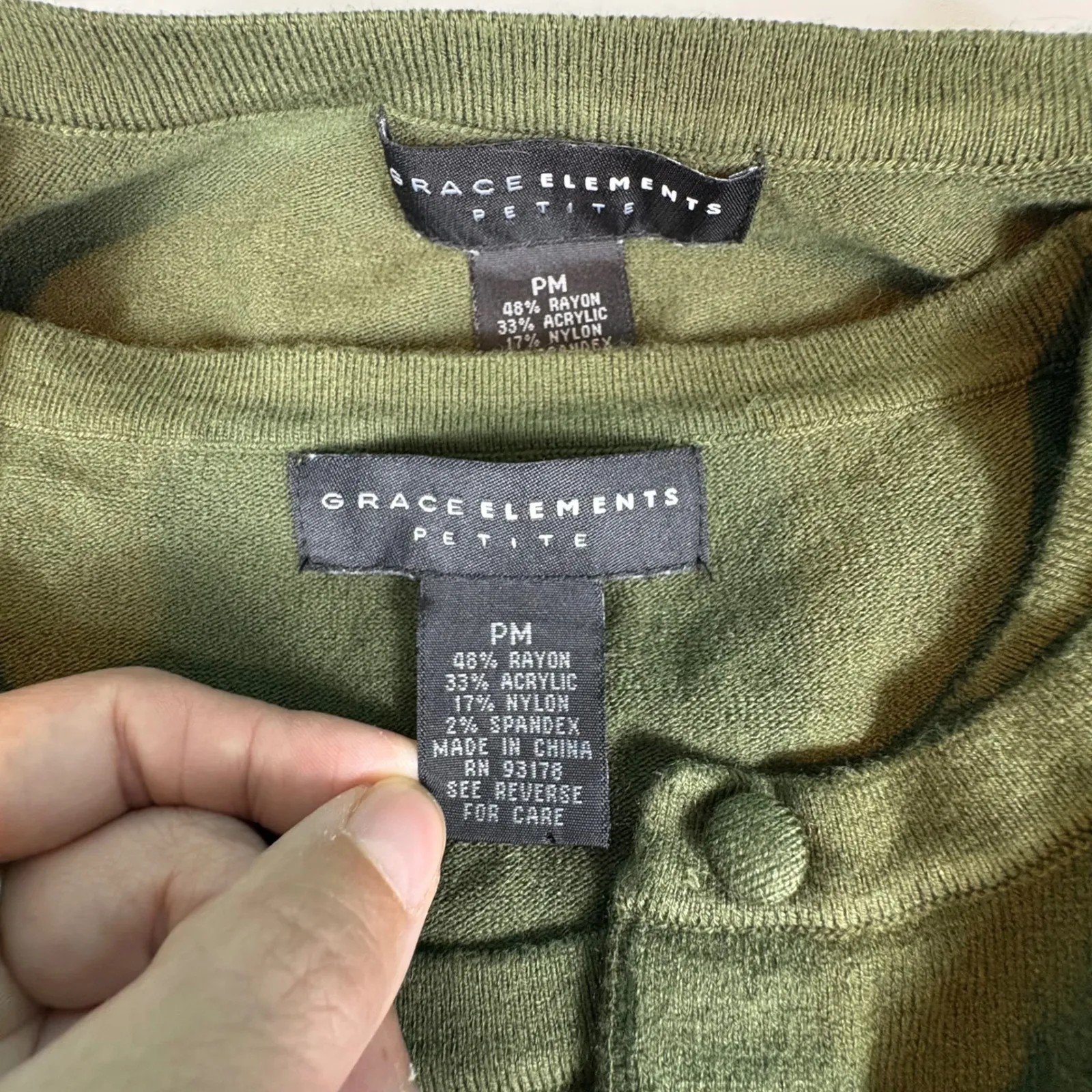 Grace Elements Petite Olive Green Button Down 3/4 Sleeve‎ Cardigan Sweater - Image 3