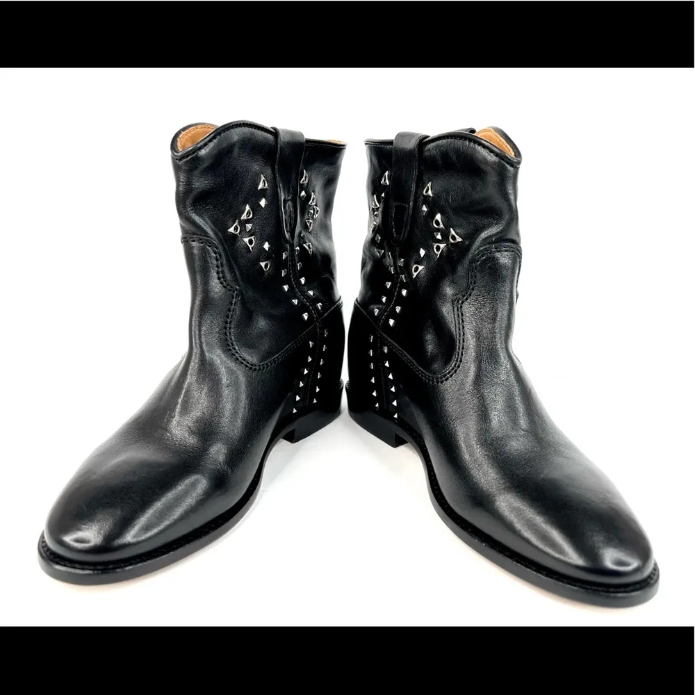 ISABEL MARANT CLUSTER CRISI STUDDED BLACK LEATHER WEDGE ANKLE BOOTS SIZE EU 35 - Image 11