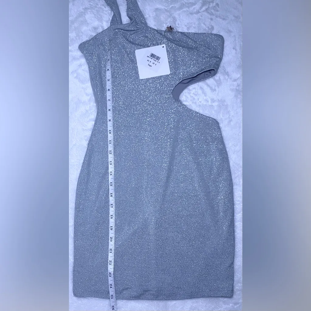 Angel Biba Sage Green Glitter One Shoulder Spaghetti Strap Bodycon Mini Dress - Image 8