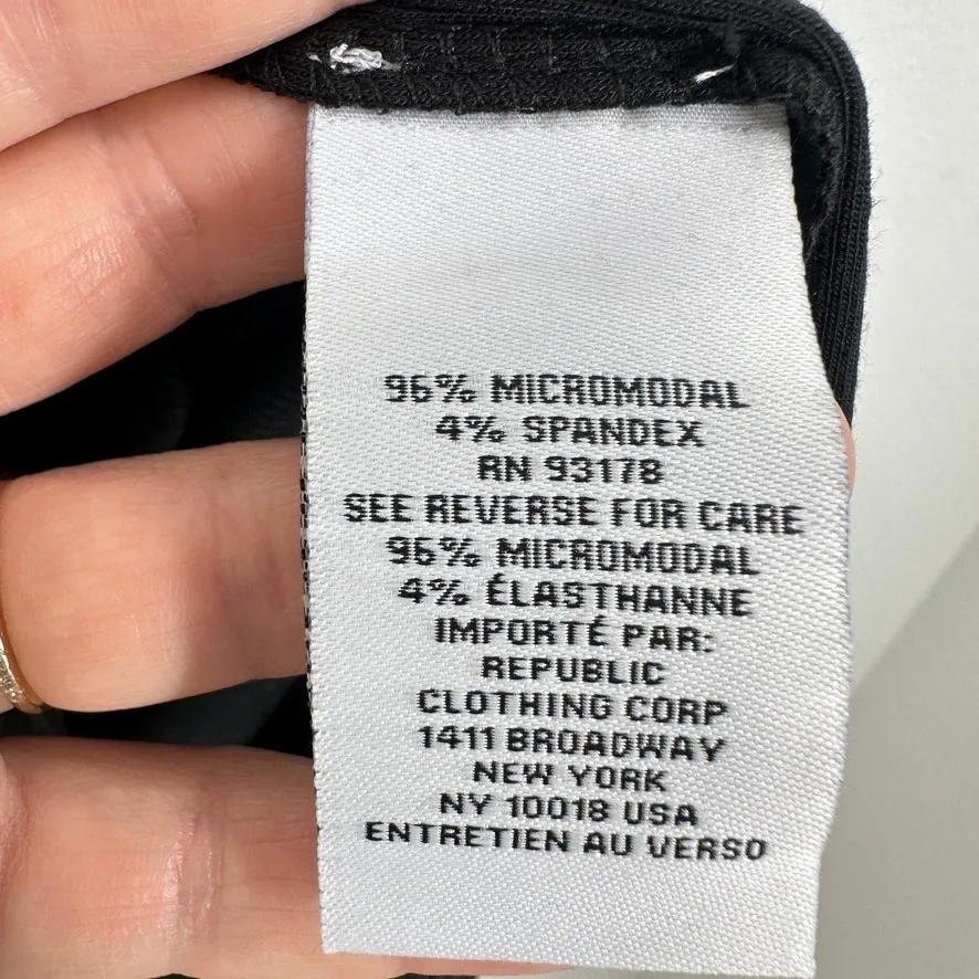 Magaschoni Black Micromodal Spandex Ribbed Long Sleeve Top Cozy Minimalist Soft - Image 3