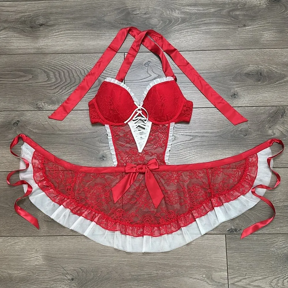 Victoria’s Secret Red‎ And White Apron Slip Size Medium - Image 5