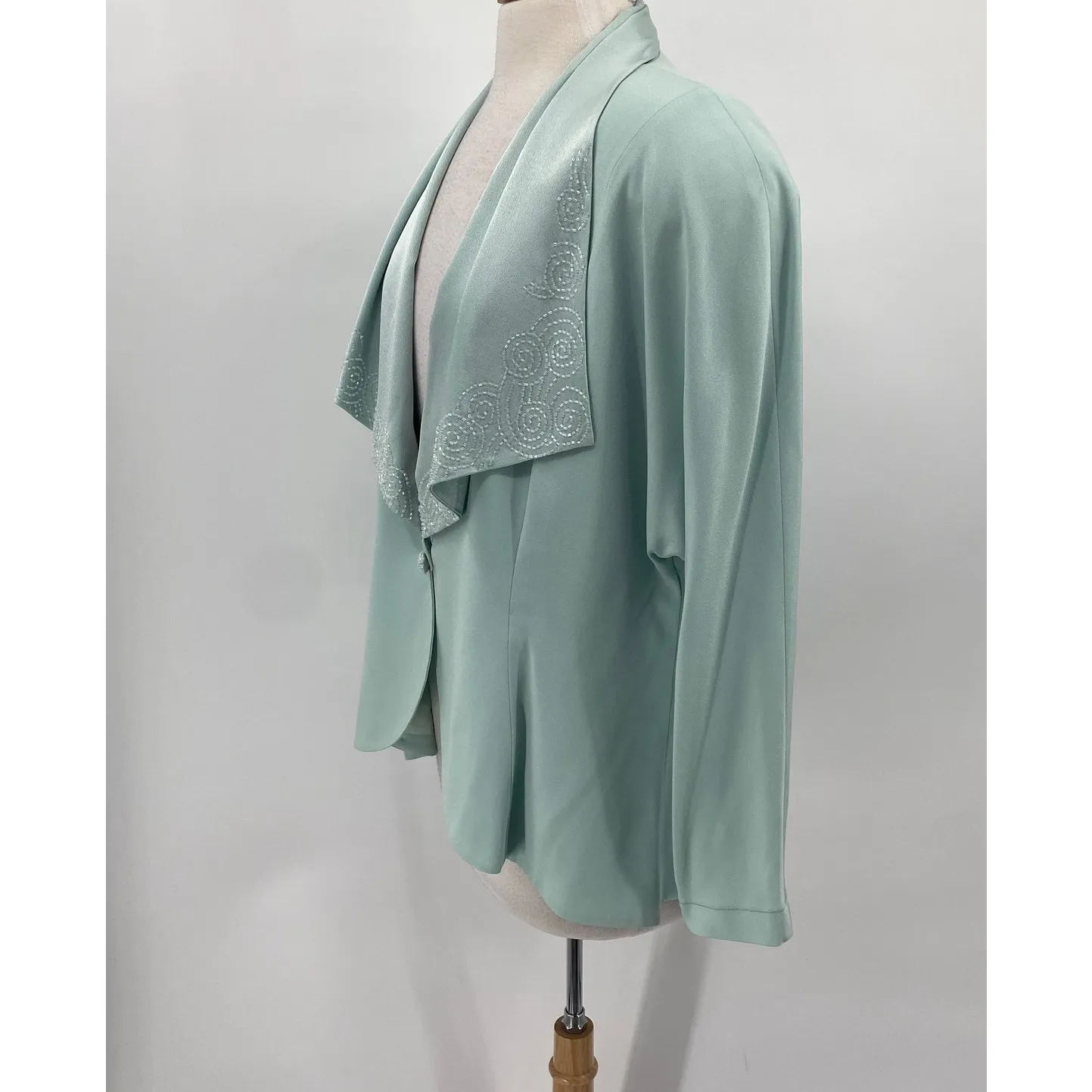 Vintage Daymor Couture Beaded Blazer Lady Jacket Single Button Pastel Mint 16 Green - Image 4
