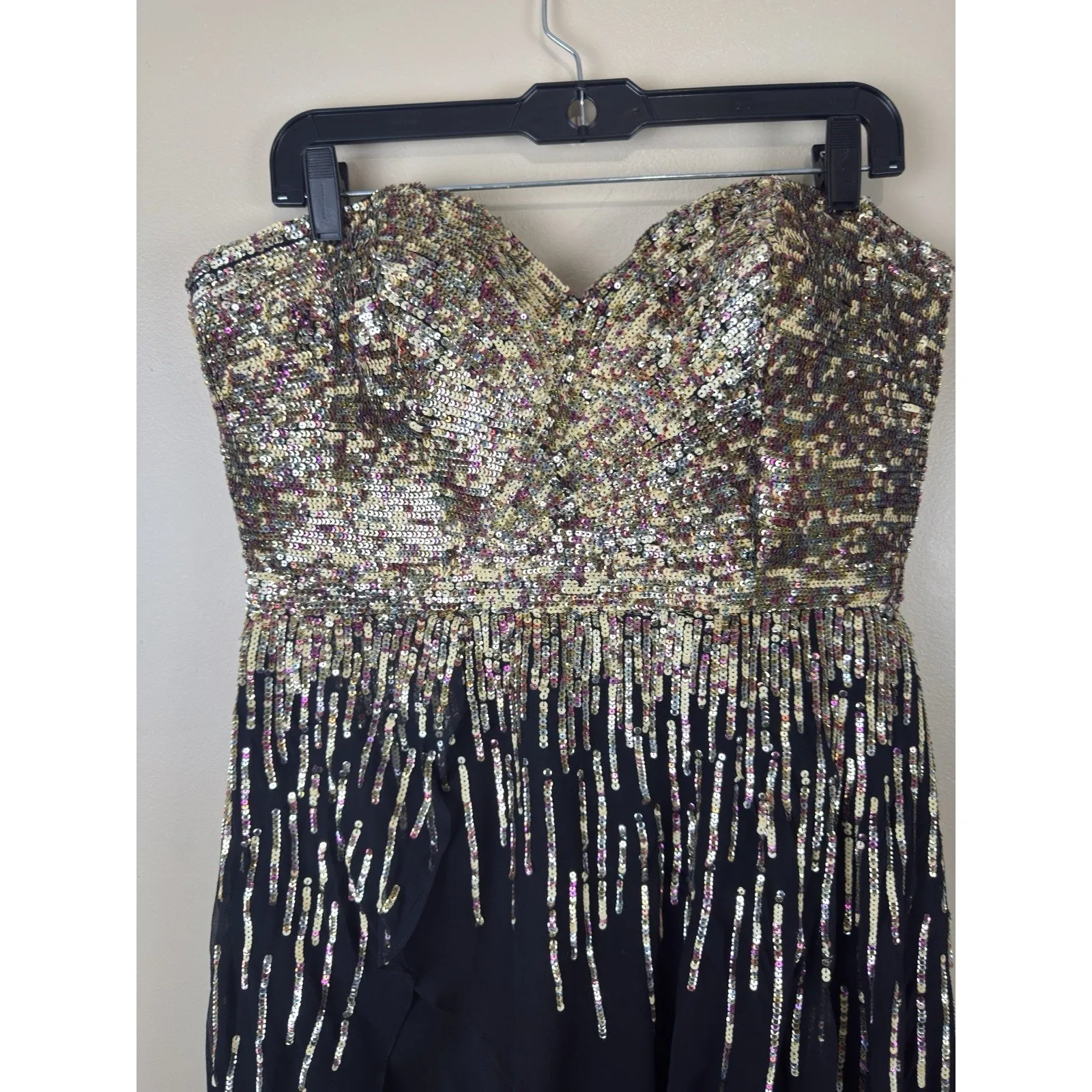 Sherri Hill Women’s Mini Dress Size 14 Strapless Sweetheart Tornasol Sequins - Image 2