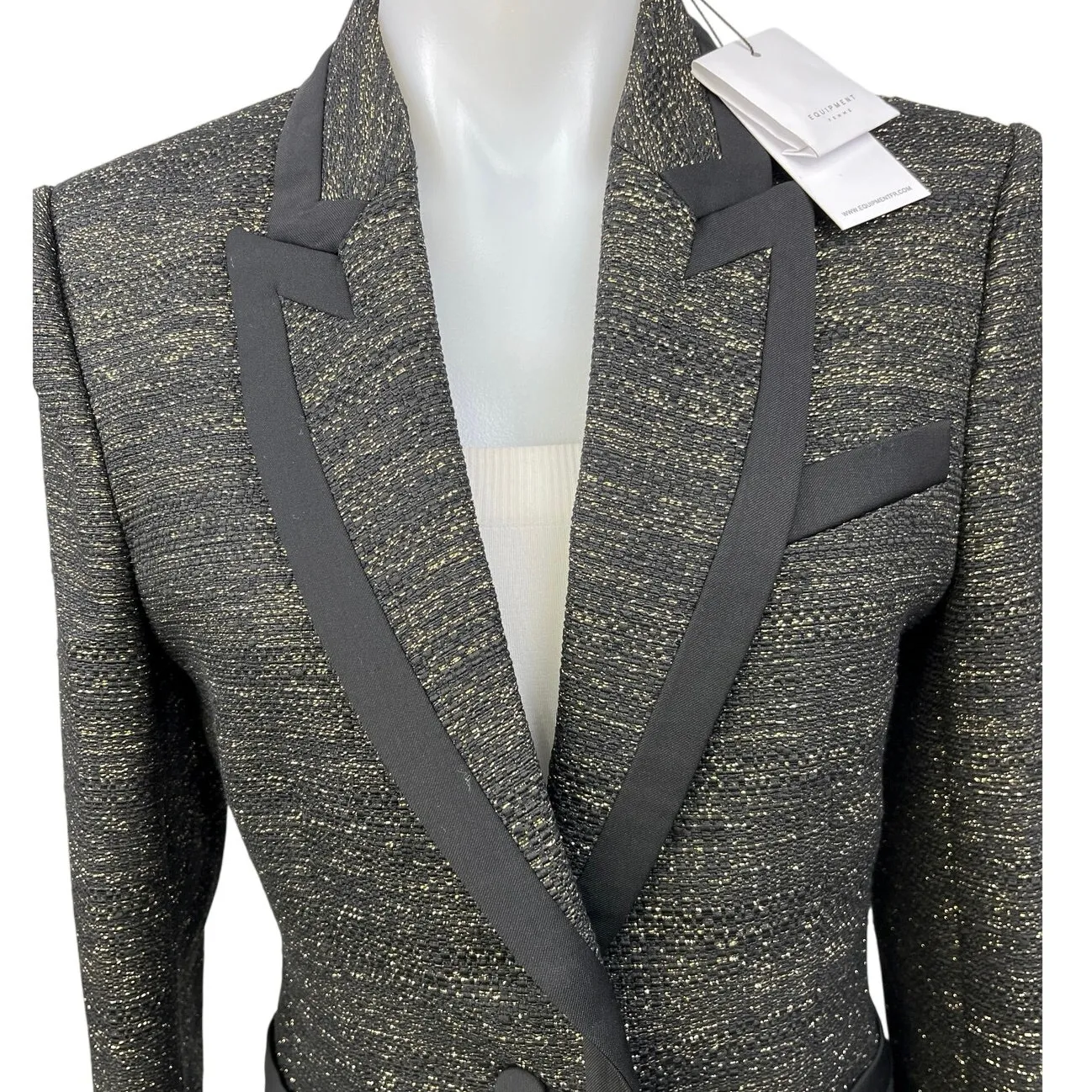 NEW Equipment Bodanne Black Gold Metallic Tweed Button Blazer Coat Jacket Size 6 - Image 3