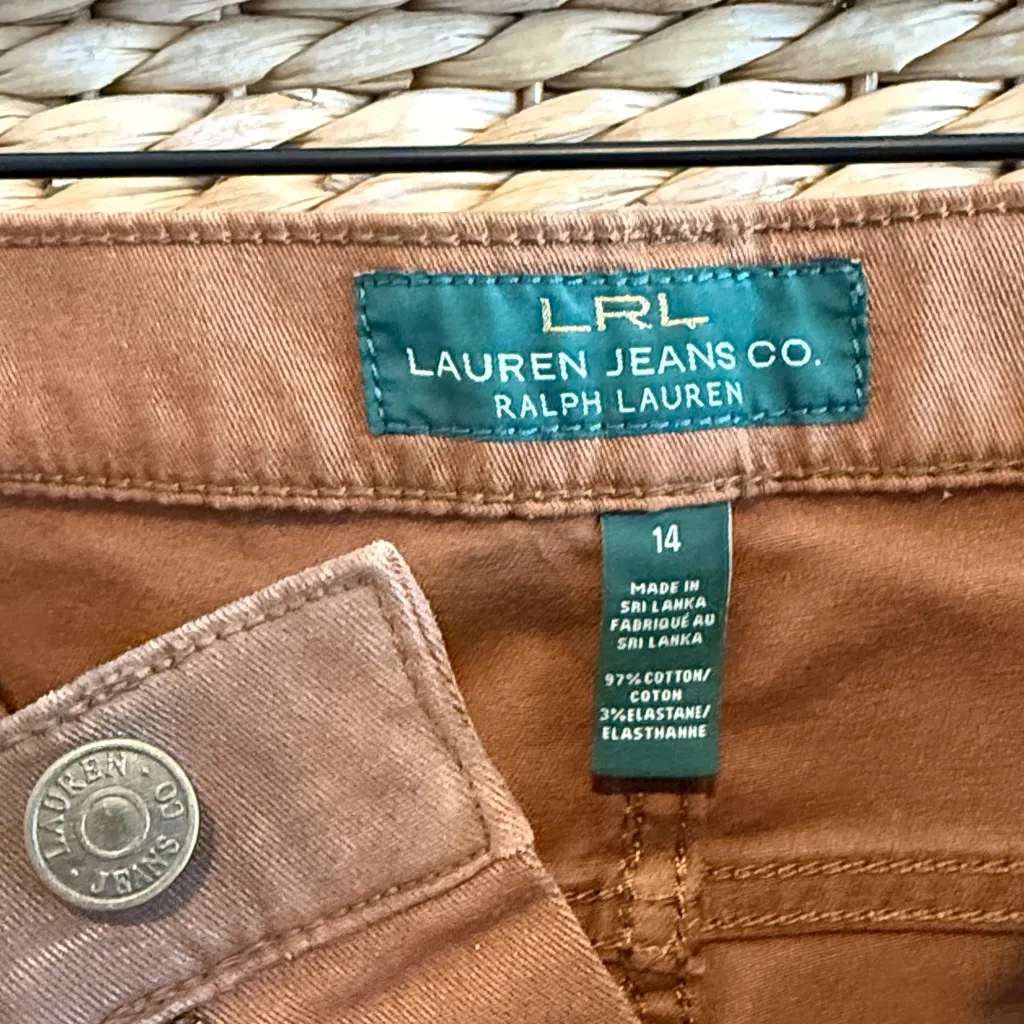 Lauren Ralph Lauren Mid-Rise Saddle Brown Waxed Skinny Jeans, 14 - Image 7