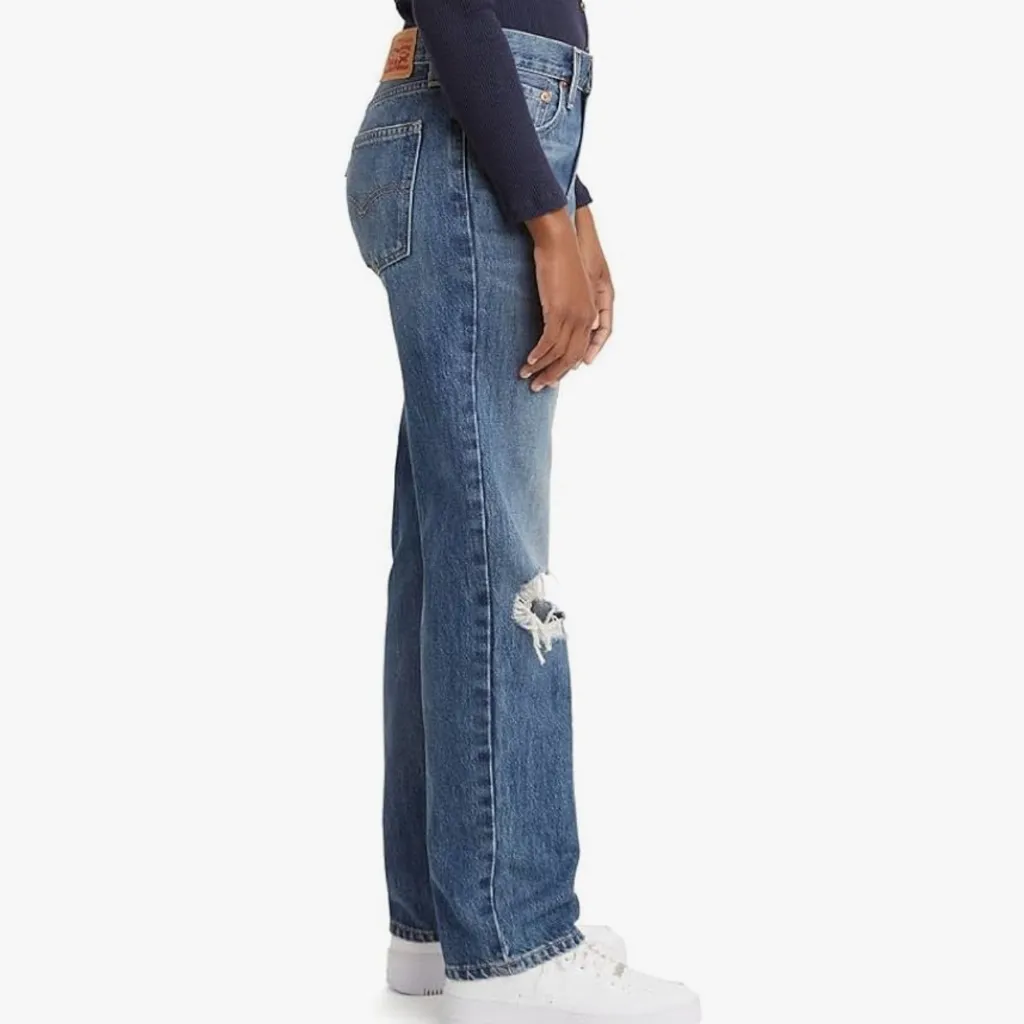 Levi's Blue Ripped Straight Leg Jeans - Image 2