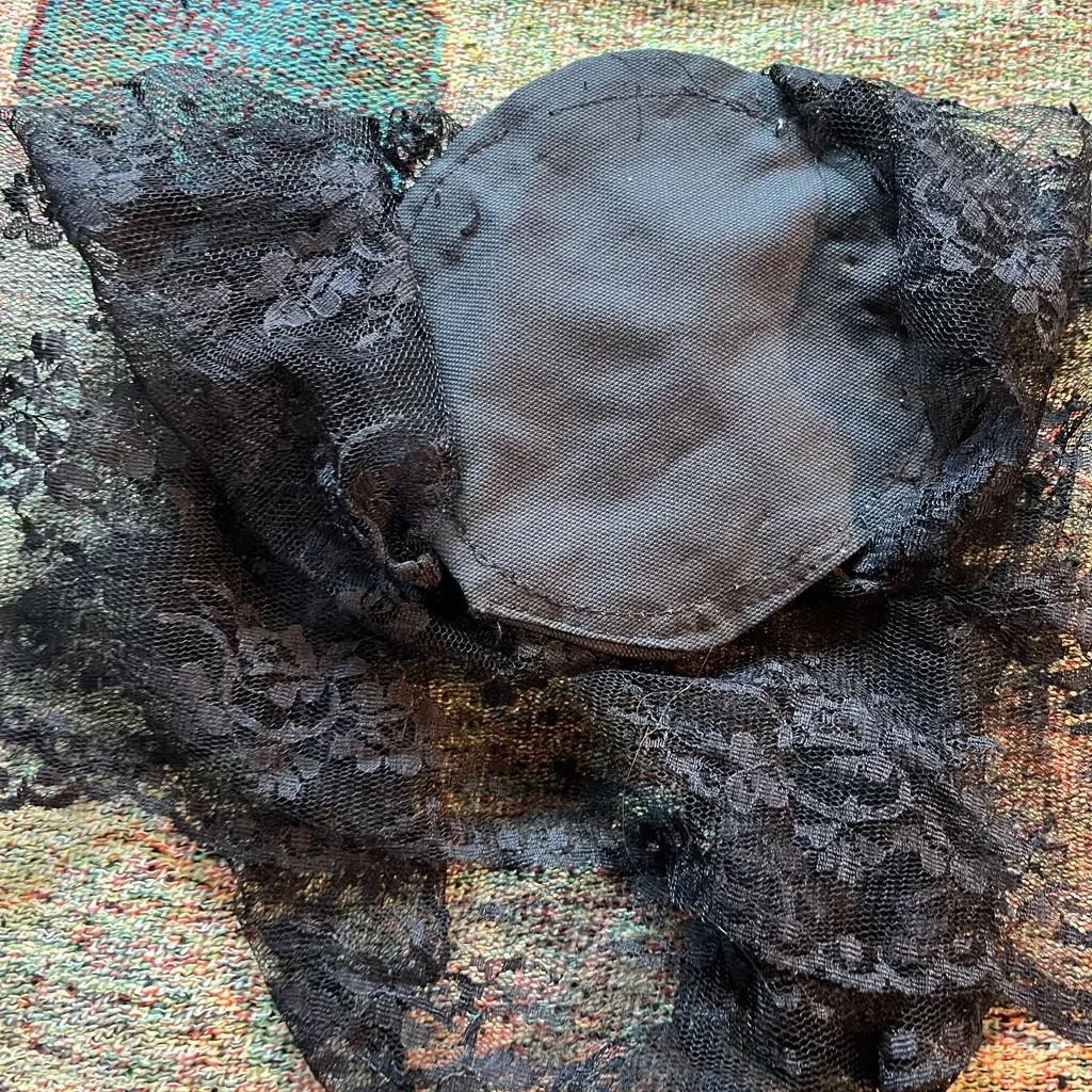 SHEIN Black Lace Bodysuit Top With Straps And Shiel Hat Set SZ S Minimalist - Image 6