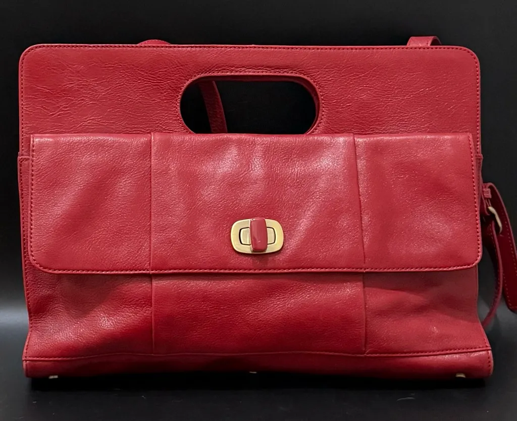 HOBO International Red Leather Katrina Top Handle Envelope Clutch Crossbody Bag - Image 1