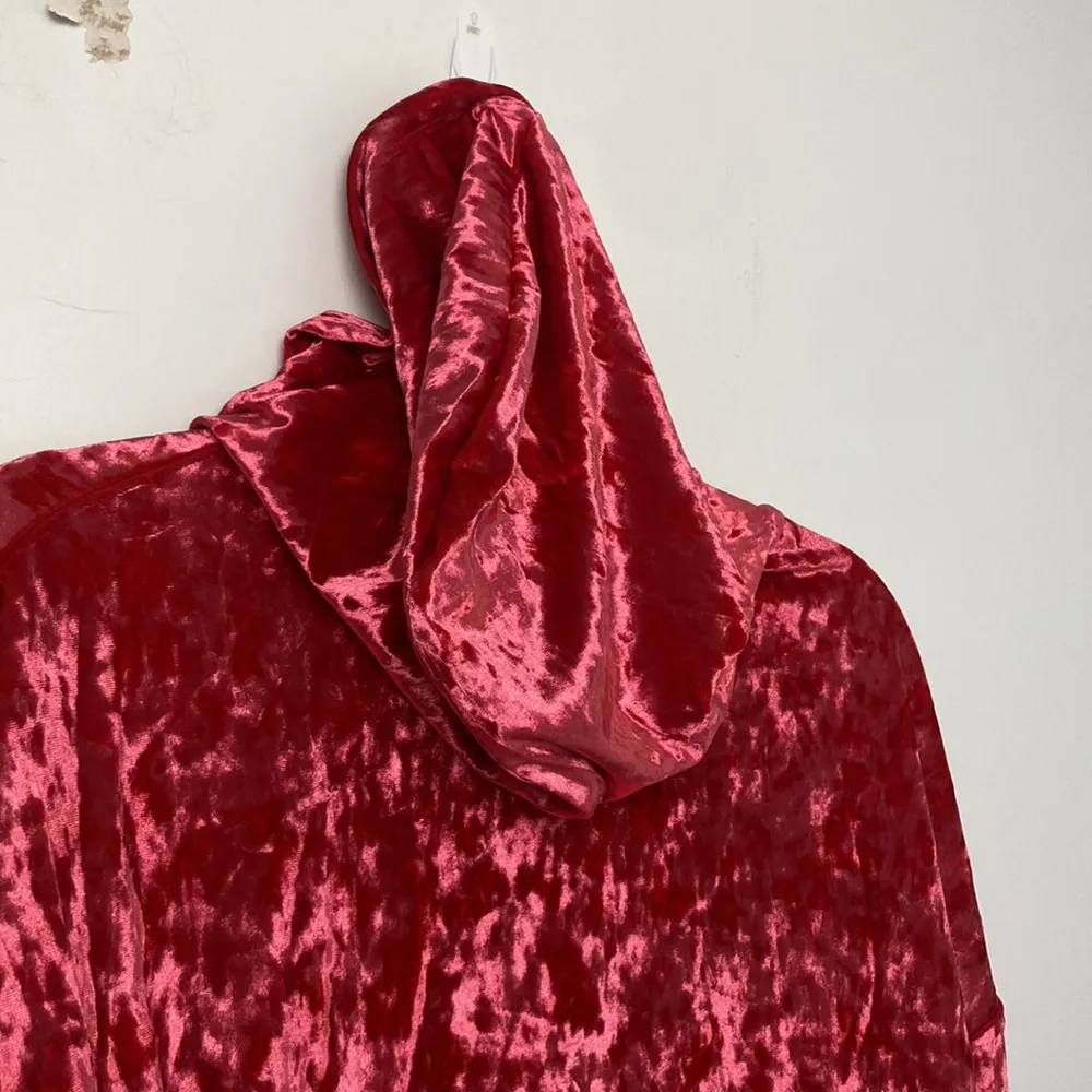 Fabletics| Crushed Velour Zip-up  Hoodie Red with Gold Zipper SIZE L - Image 7