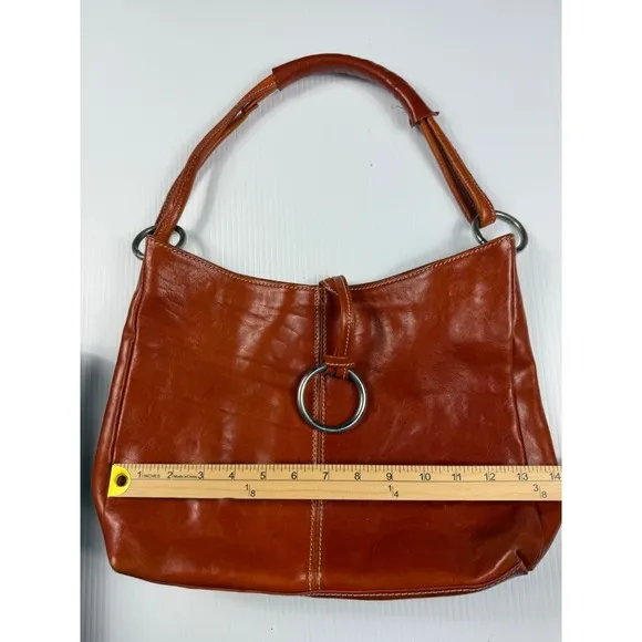 Micro Firenze Leather Hobo Bag Designer Ring Accent‎ Shoulder Bag Brown - Image 2