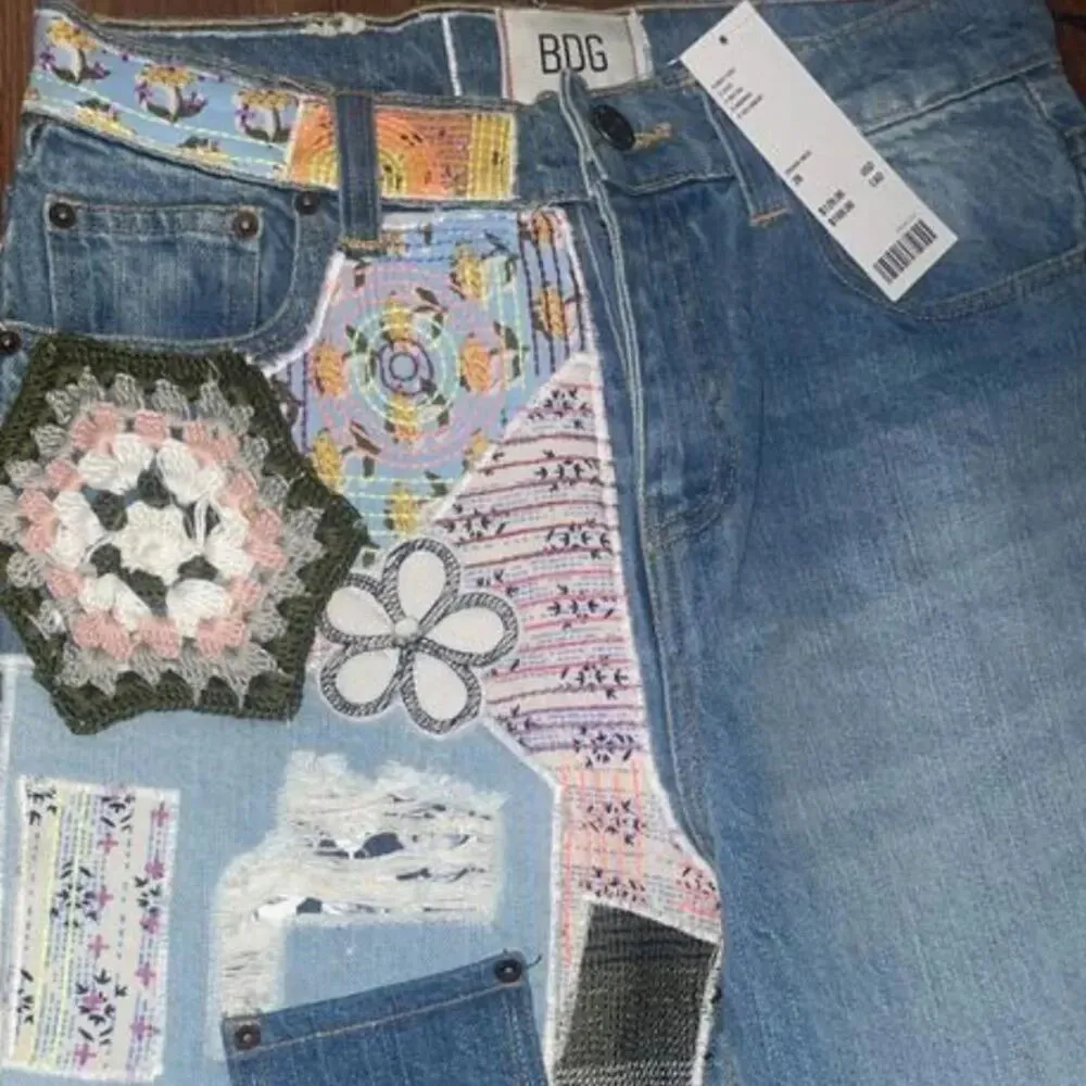 BDG Urban Outfitters High Waist Flare Jeans Patch Crochet, Size 30, New with Tag - Image 14