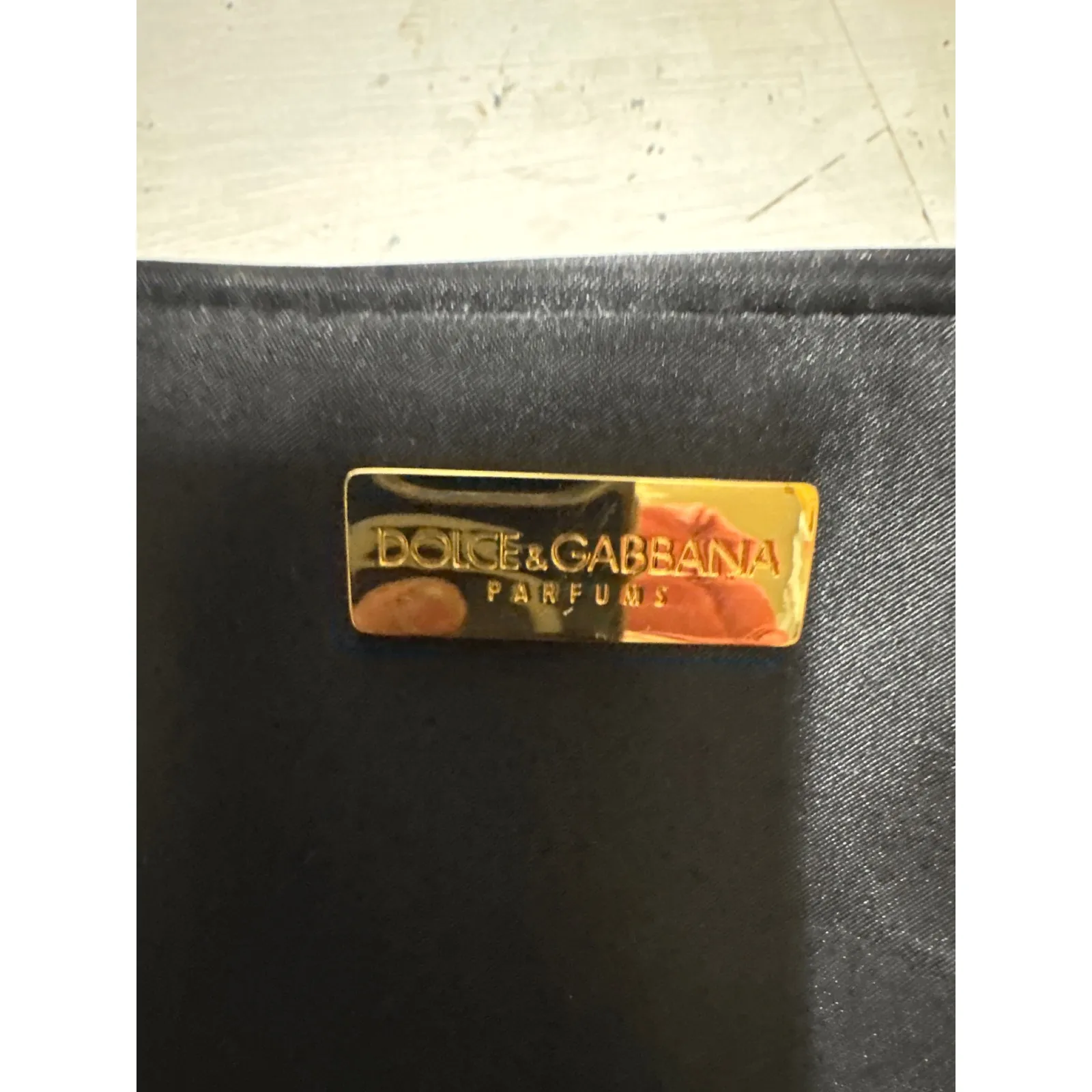 Dolce Gabbana Black Faux Leather Makeup Bag Cosmetic Pouch Gold Logo - Image 2