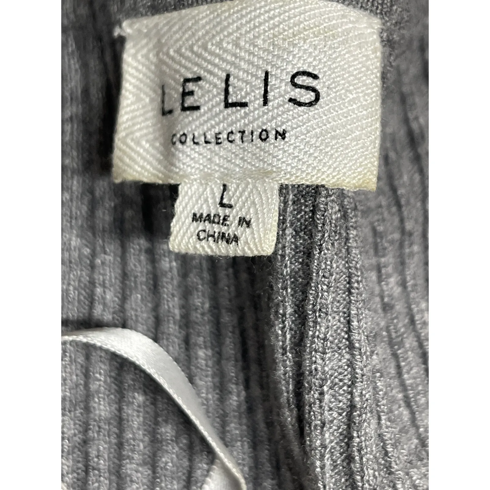 Le Lis Gray Ribbed Knit Ribbon Crew Neck Short Sleeve Crop Sweater Blouse Top L Size L - Image 3