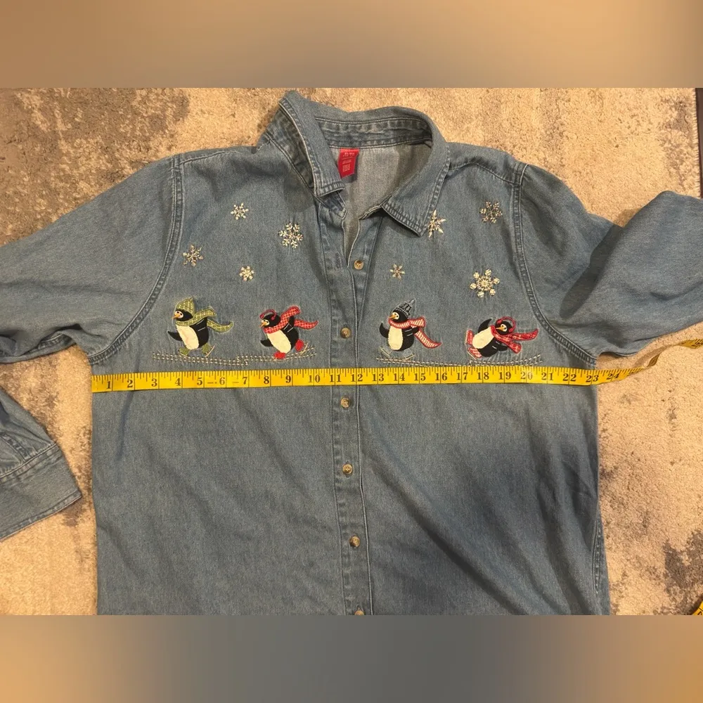 Women’s Penguin Denim Blue Button Up  Shirt - Image 4