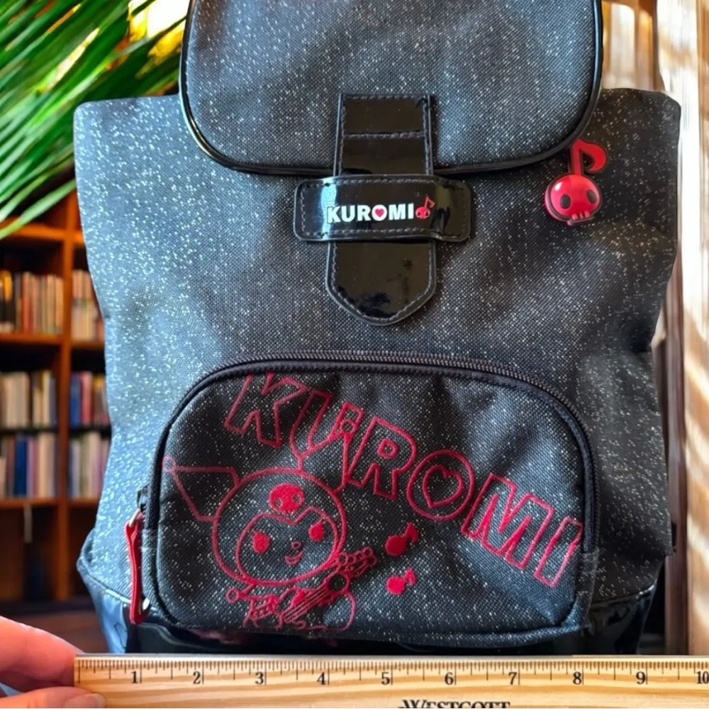 SANRIO KUROMI 2008 Black & Red Backpack Book Bag w/ Red & White Striped Lining - Image 5