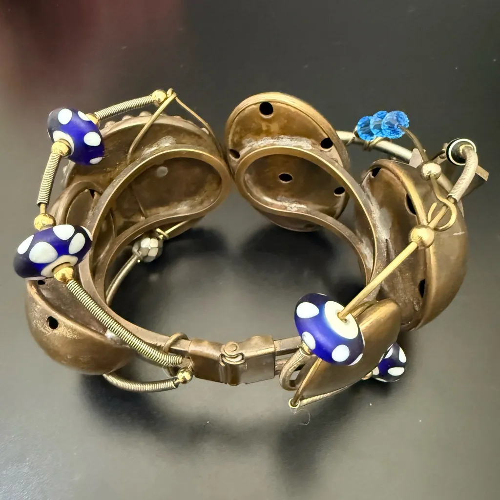 Unique Handcrafted Steam Punk Mixed Metal Chunky Hinged Bangle Bracelet 106.9g. Brown - Image 8