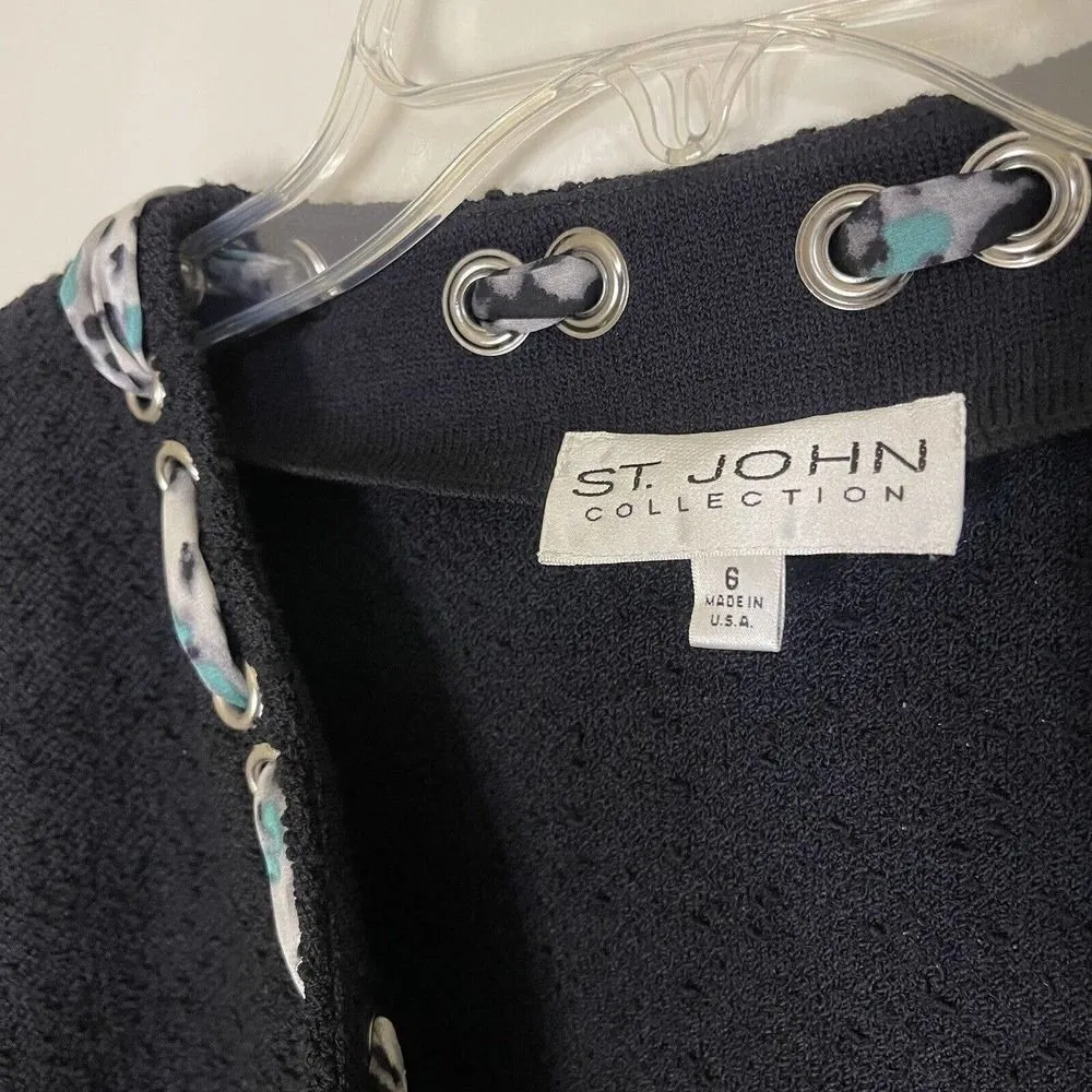 St. John Collection 2 piece tweed jacket silk shell tank leopard print set sz 6 - Image 3