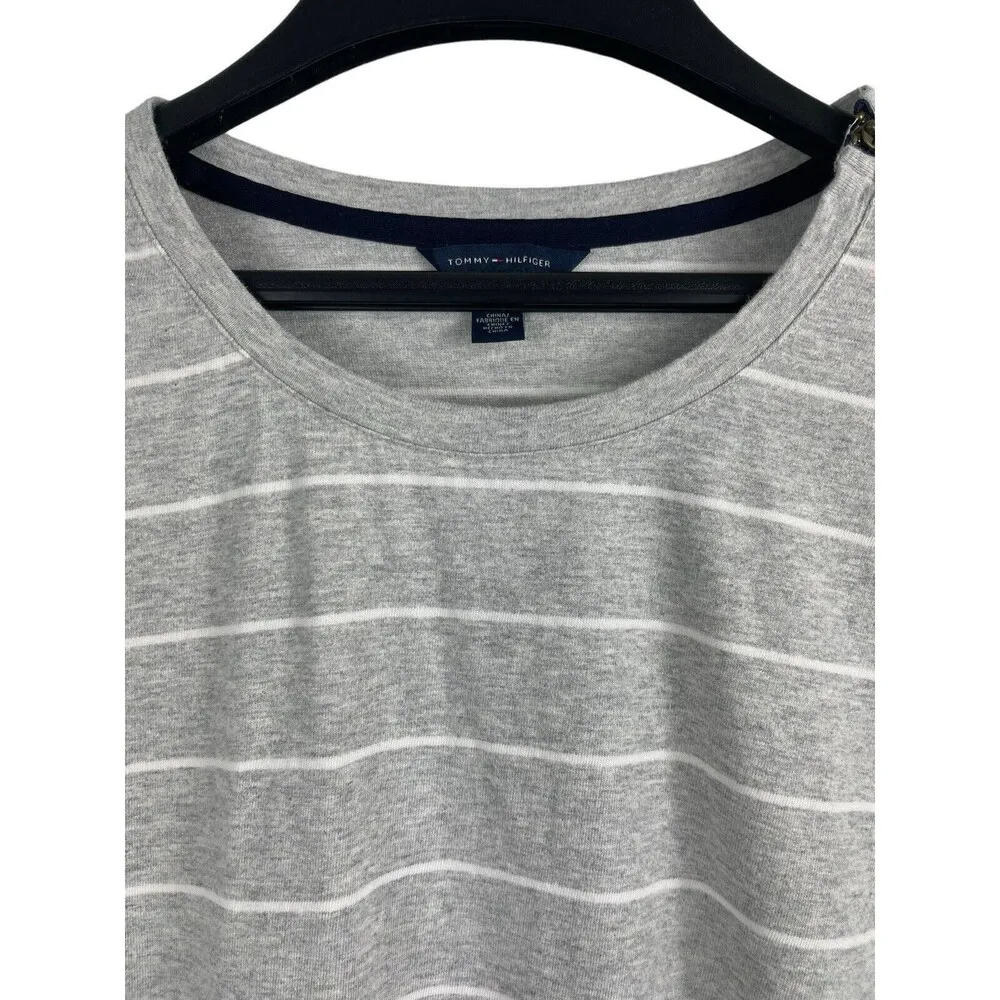 Tommy Hilfiger Y2K Grey Cotton Striped Pullover 3/4 Sleeve H Logo Top XL - Image 6