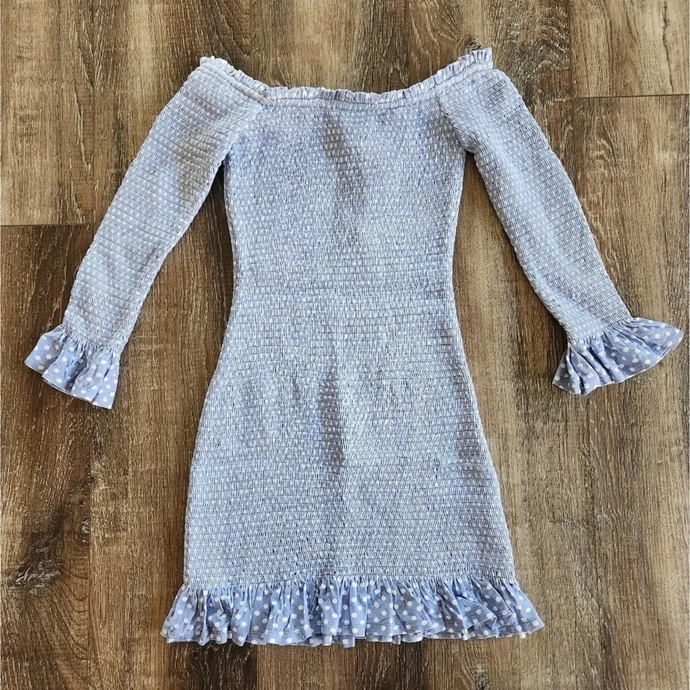 Caroline Constas Tilly Dress Blue White Mini Polka Dot Small Off the Shoulder - Image 8