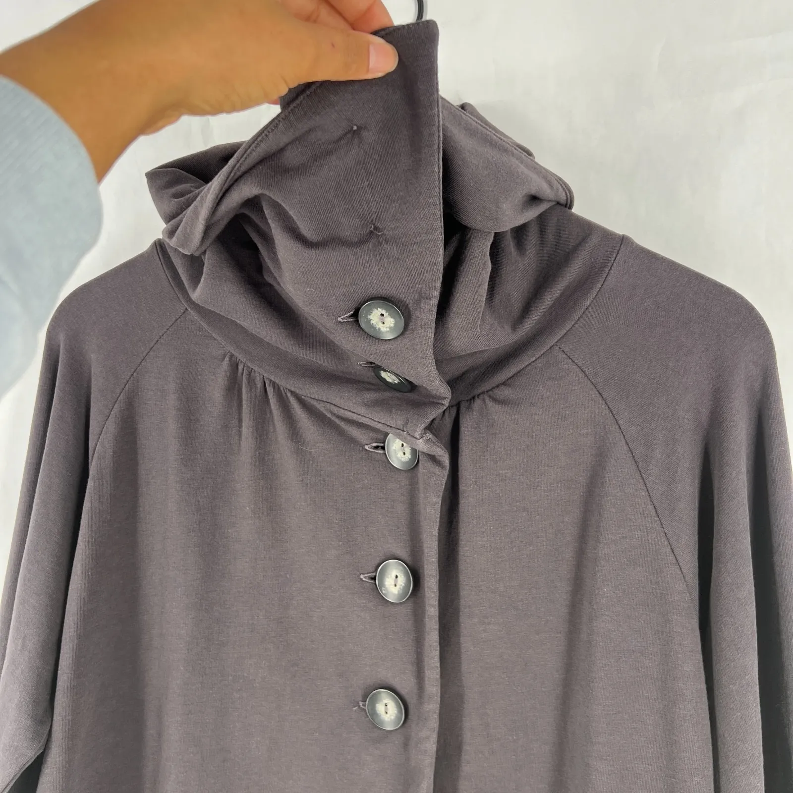 Lilla P Sweatshirt Womens Large Brown Cotton Cozy Knit Funnel Neck Button Front - Image 8