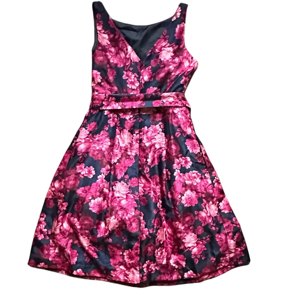 Jessica Howard Floral Fit & Flare Dress Navy Pink Sleeveless Size 6 - Image 3