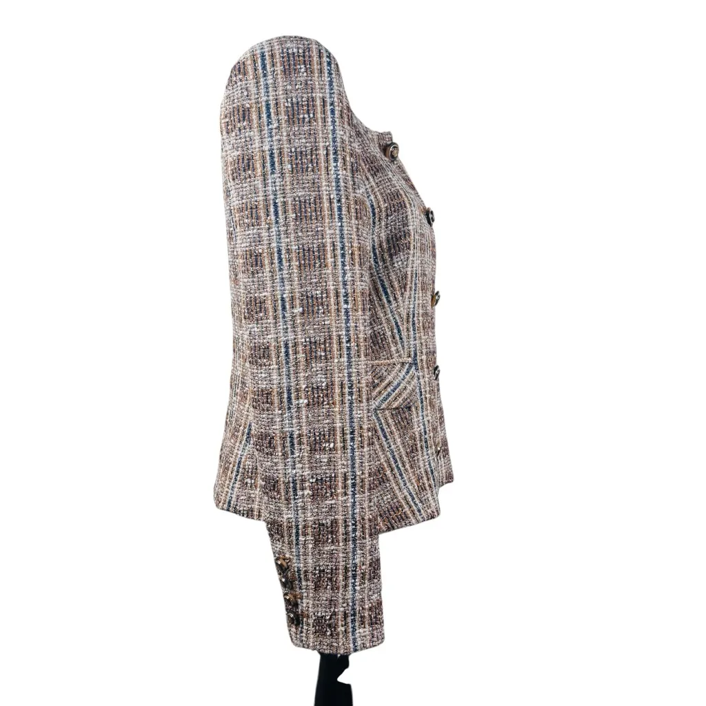 NWT Veronica Beard Louisa Dickey Tweed Brown & Blue Plaid Blazer Jacket Size 10 - Image 9