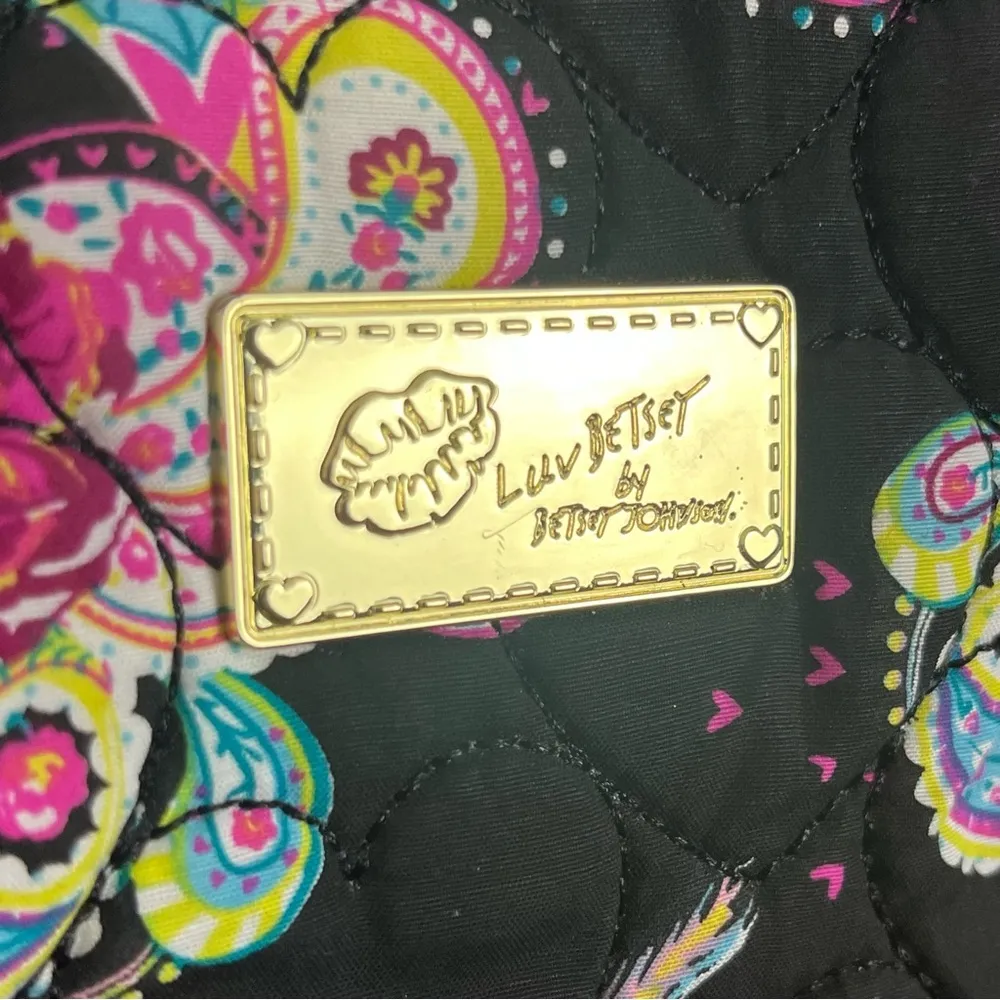 BETSEY JOHNSON Black Paisley Print Double Straps Top Zipper Closure Tote Bag - Image 3