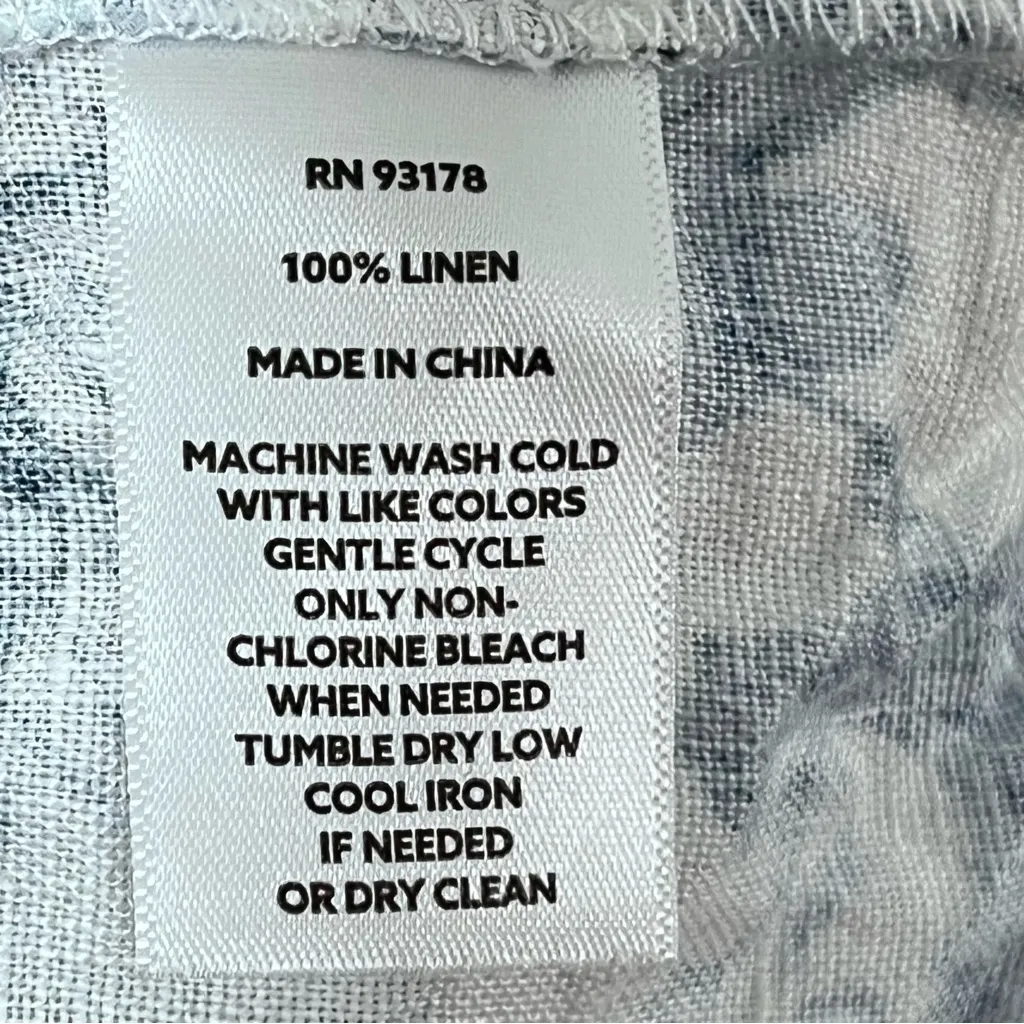 Magaschoni Linen Blue White Floral Crop Boxy Button Down Blouse size XL - Image 7