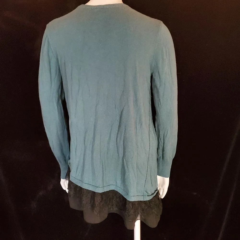 Logo Teal & Black Lace Trim Long Sleeve Top (S) - Image 4