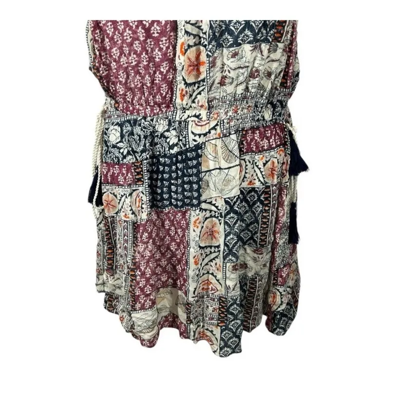 Earthbound Boho Flare Patchwork Mini Sundress Size Large Festival Cottagecore Tan - Image 5