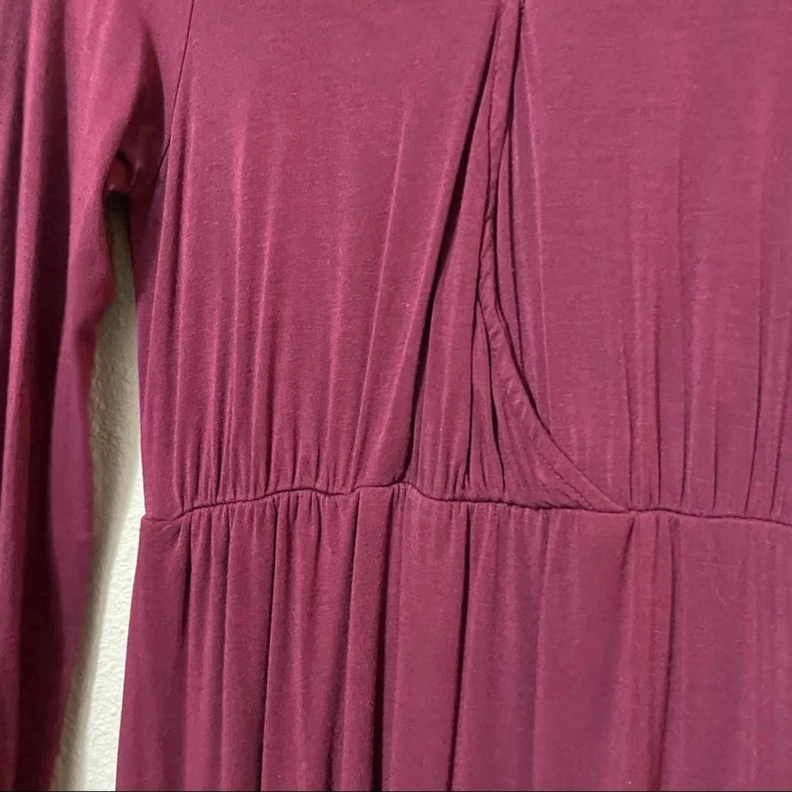 Lulus Burgundy Long Sleeve Wrap Front Midi Dress Womens L Boho Fall Bridesmaid - Image 3